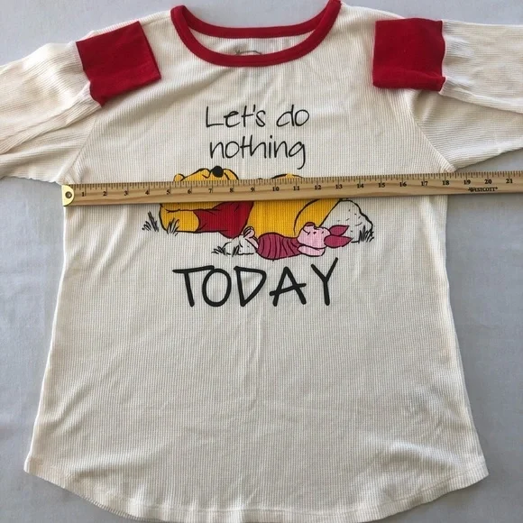 Disney Winnie The Pooh & Piglet Waffle Loungewear Pajamas Ladies Top L Bottom M - Picture 8 of 15